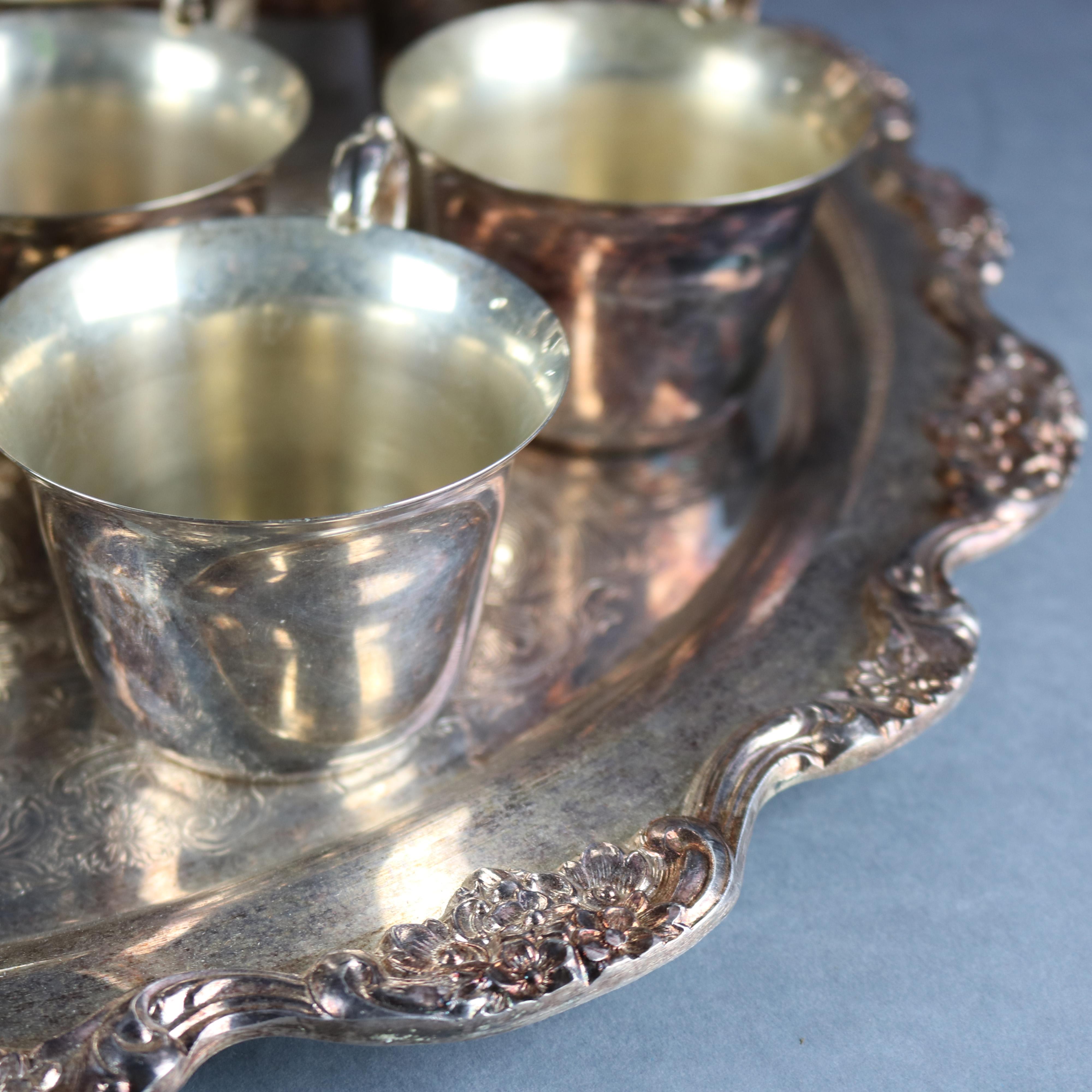 Victorian Vintage Towle Silver Plate Punch Bowl Set with under Tray and Twelve Cups