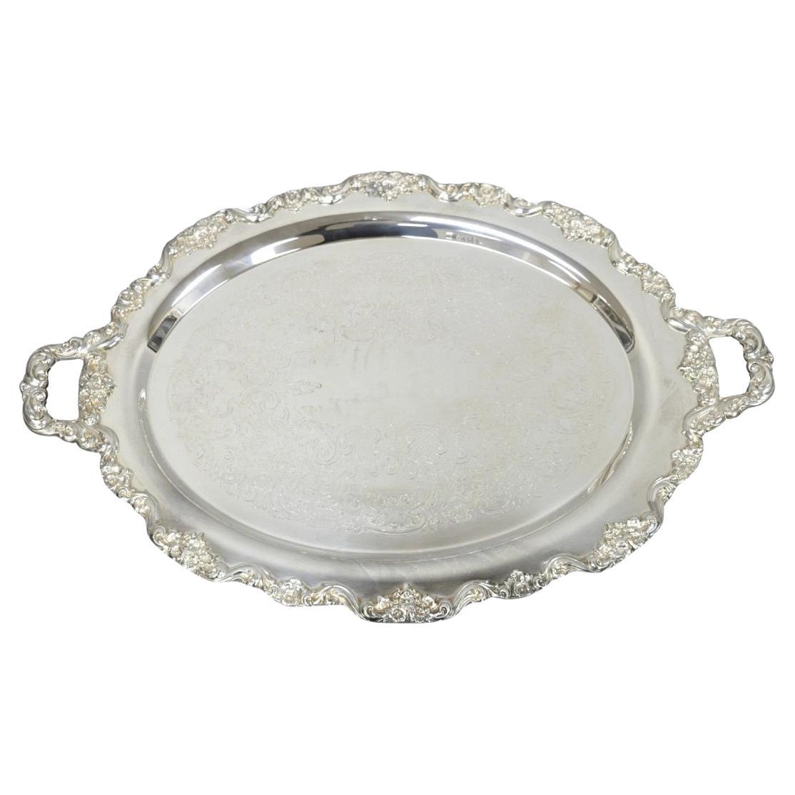 Vintage Towle Victorian Silver Plated Oval Twin Handle Serving Platter Bar Tray