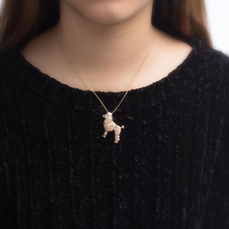 Vintage Toy Poodle Dog Pendant Necklace 14 Karat Gold Estate Fine
