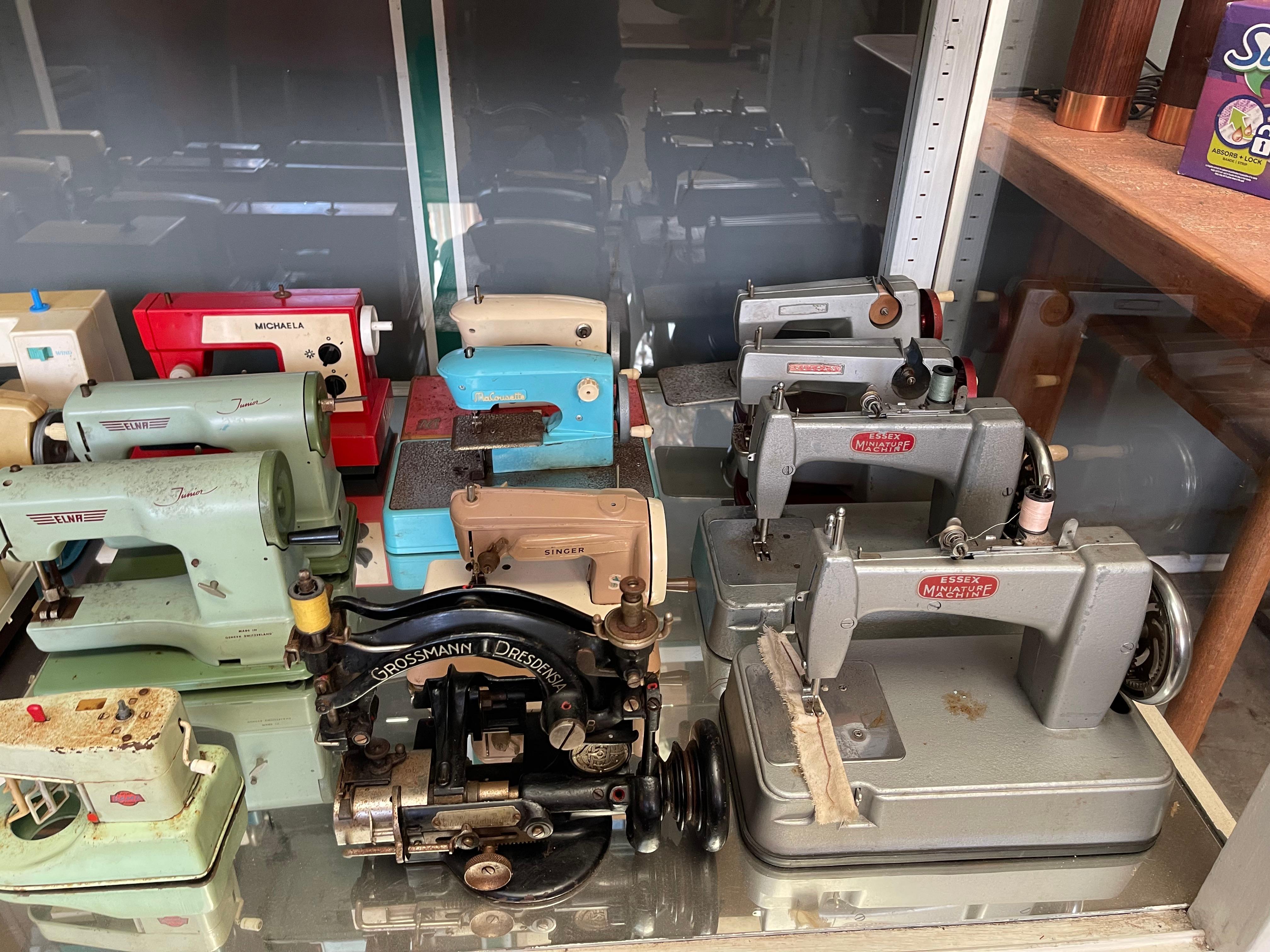 Vintage Toy Sewing Machine Collection Featuring Singer, Vulcan, Regina, Elna For Sale 2