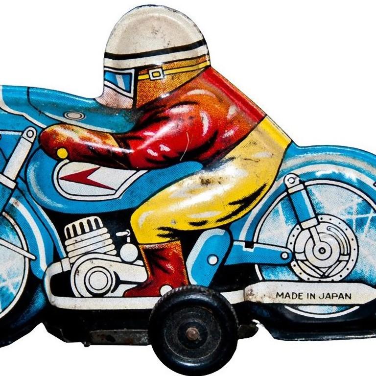 Japanese Vintage Toy, Small Motorcyclist, Made in Japan, 1960s For Sale