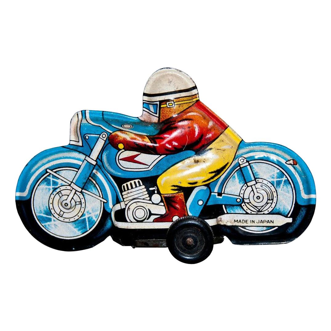 Jouet Vintage:: Petit Motocycliste:: Fabriqué au Japon:: 1960s
