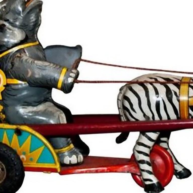 Vintage Toy, Wind up Elephant and Zebra Circus, Made in Germany, 1940s In Good Condition In Roma, IT