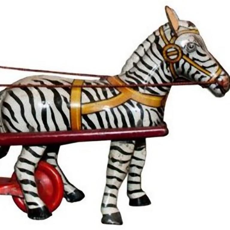 20th Century Vintage Toy, Wind up Elephant and Zebra Circus, Made in Germany, 1940s