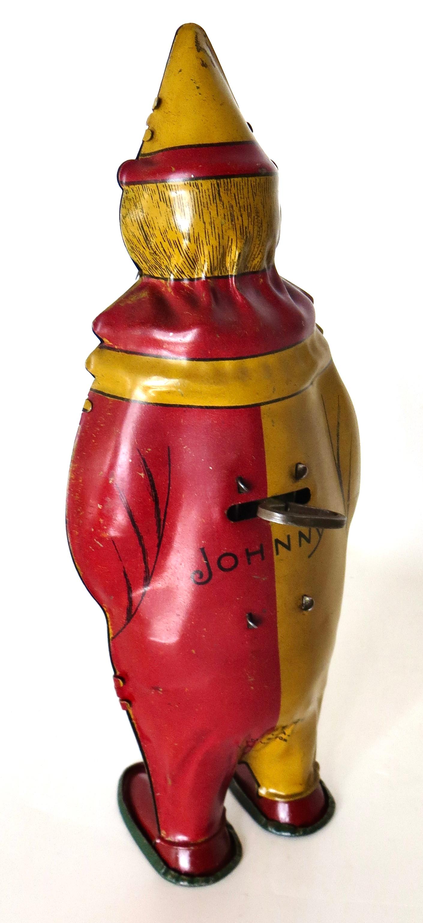 Vintage-Spielzeug- Wind-Up-Spielzeug „Johnny“ Das tanzende Clown von Lindstrom Toy Co., um 1930 (Metallarbeit) im Angebot