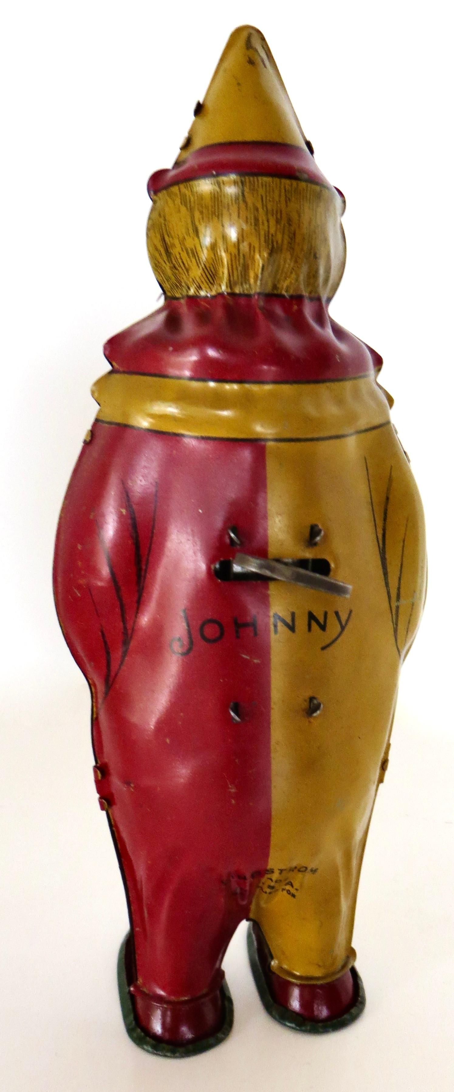Vintage-Spielzeug- Wind-Up-Spielzeug „Johnny“ Das tanzende Clown von Lindstrom Toy Co., um 1930 (Zinn) im Angebot