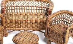 Vintage toys - Pair of armchairs; miniature sofa and table