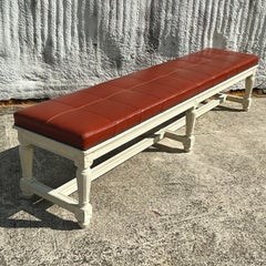 Vintage Traditional 19th Century Leather Bench