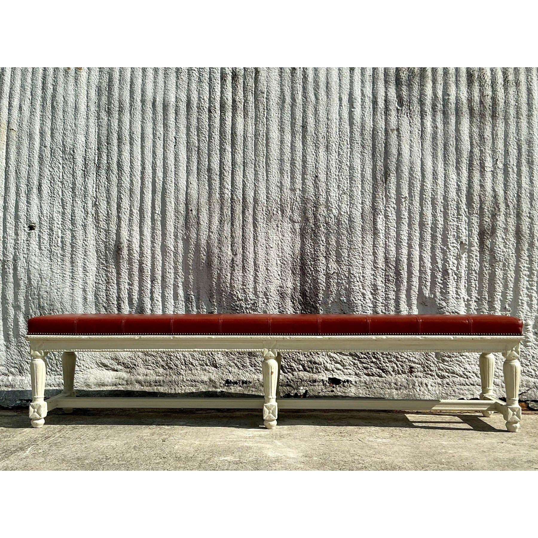 Vintage Traditional 19th Century Leather Bench For Sale 1