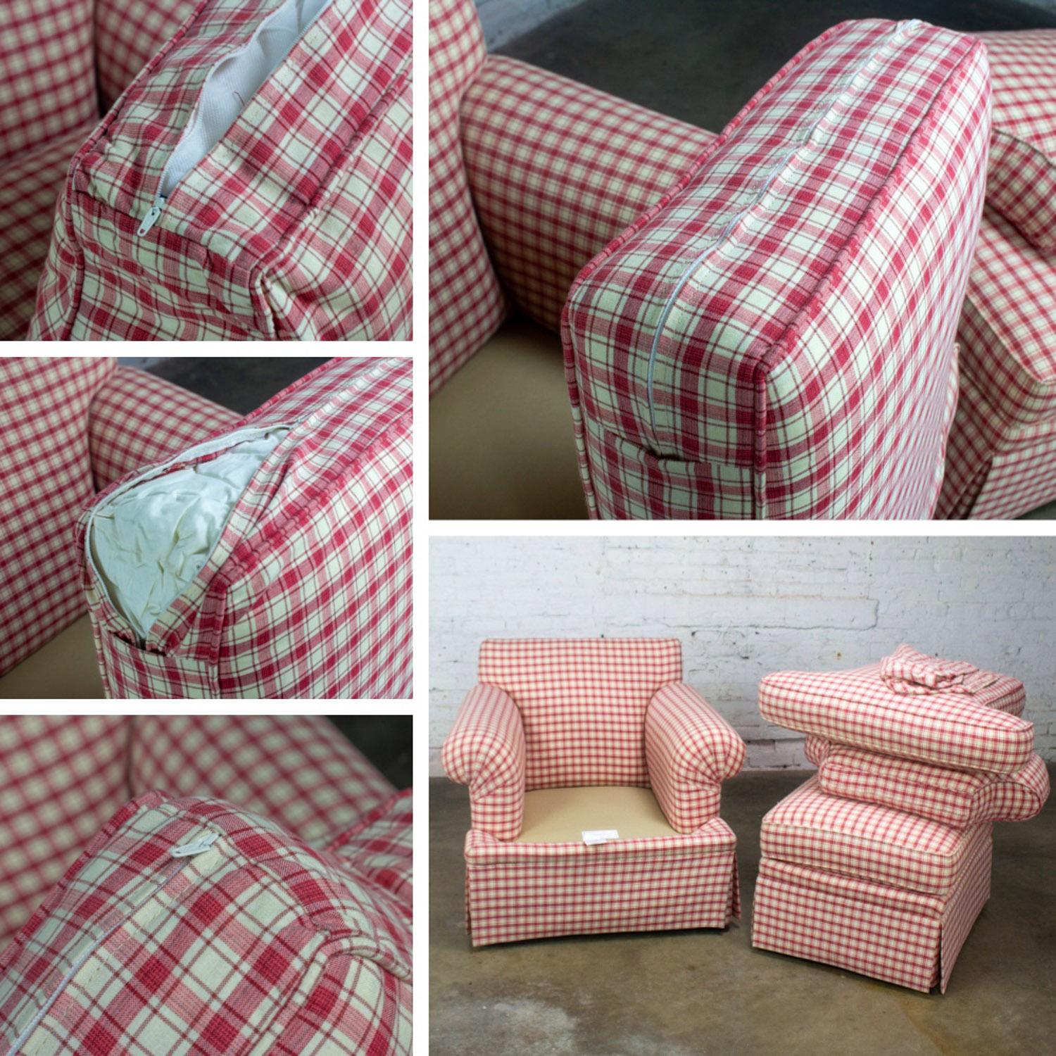 Vintage Traditional Accent Chair & Ottoman Rot-Weiß kariert von Highland House im Angebot 10