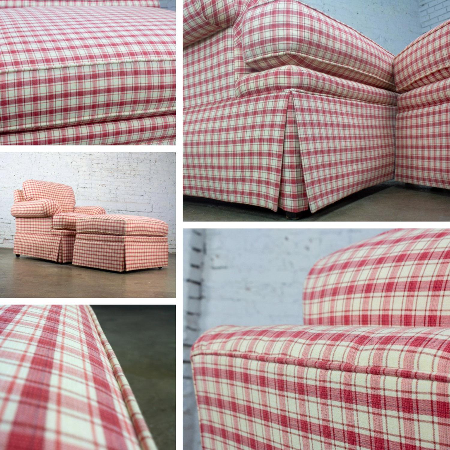 Vintage Traditional Accent Chair & Ottoman Rot-Weiß kariert von Highland House im Angebot 12