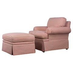 Vintage Traditional Accent Chair & Ottoman Red & White Plaid by Highland House