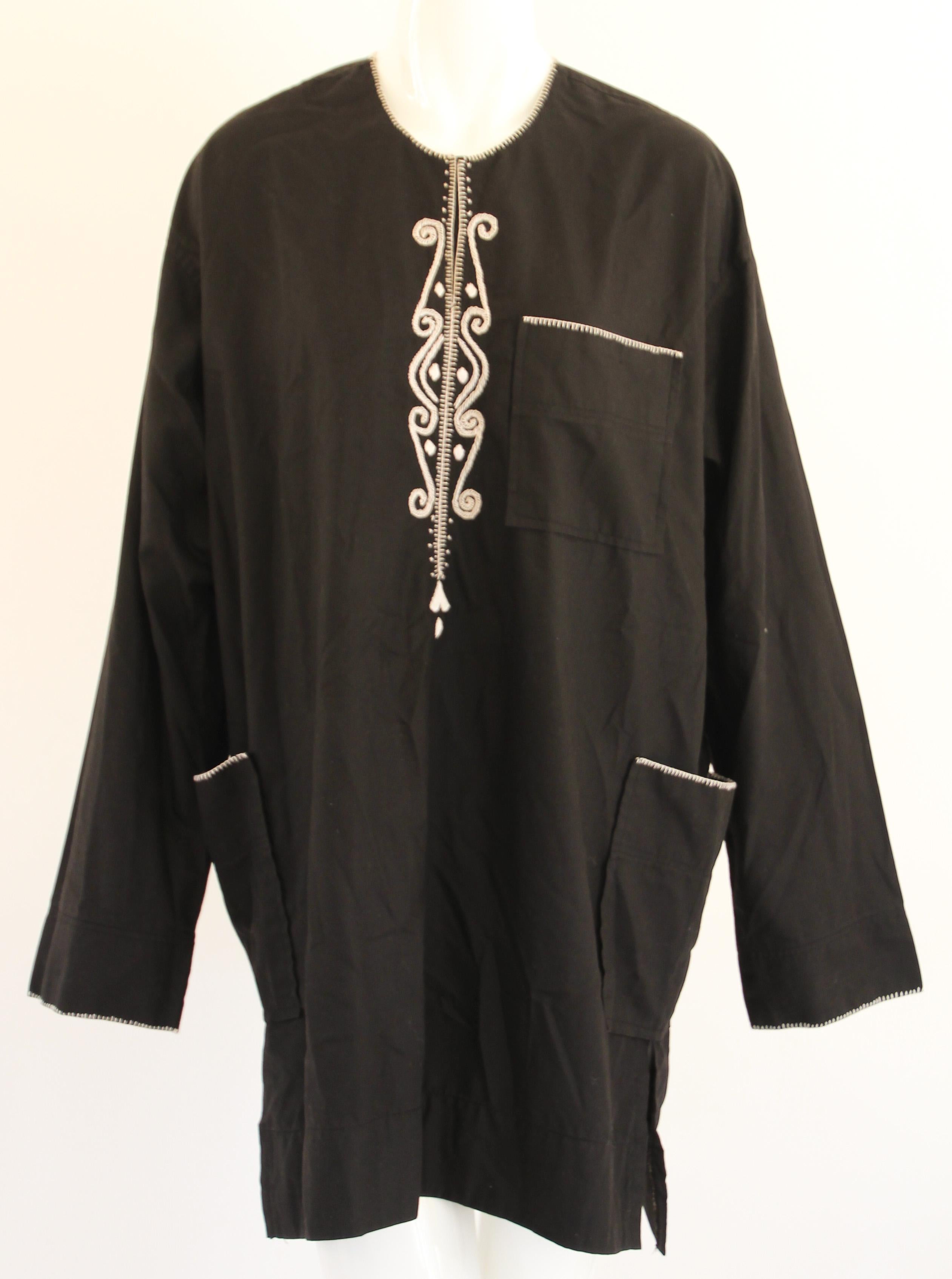Vintage Traditional African Embroidery Black Shirt For Sale 9