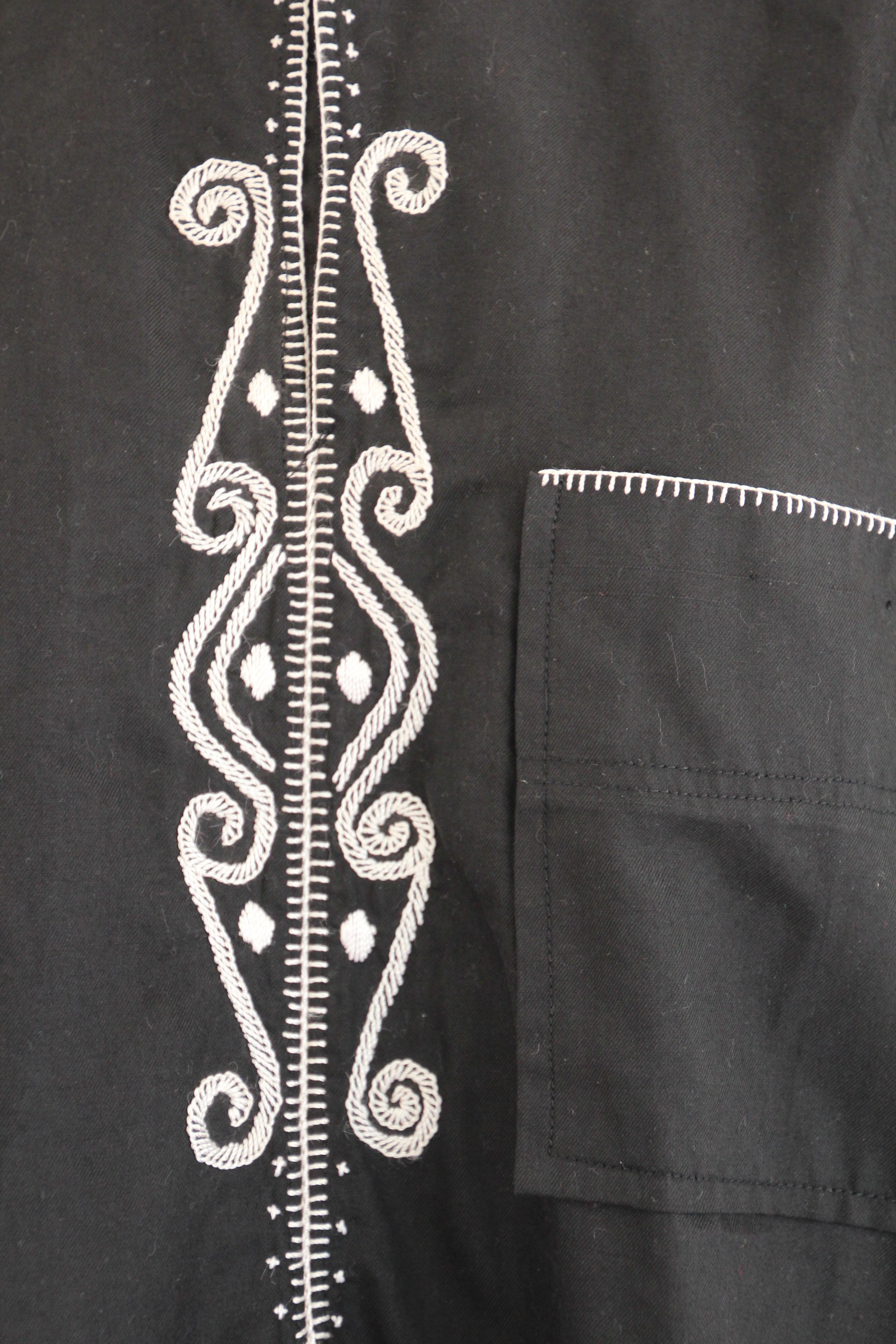 Women's or Men's Vintage Traditional African Embroidery Black Shirt For Sale