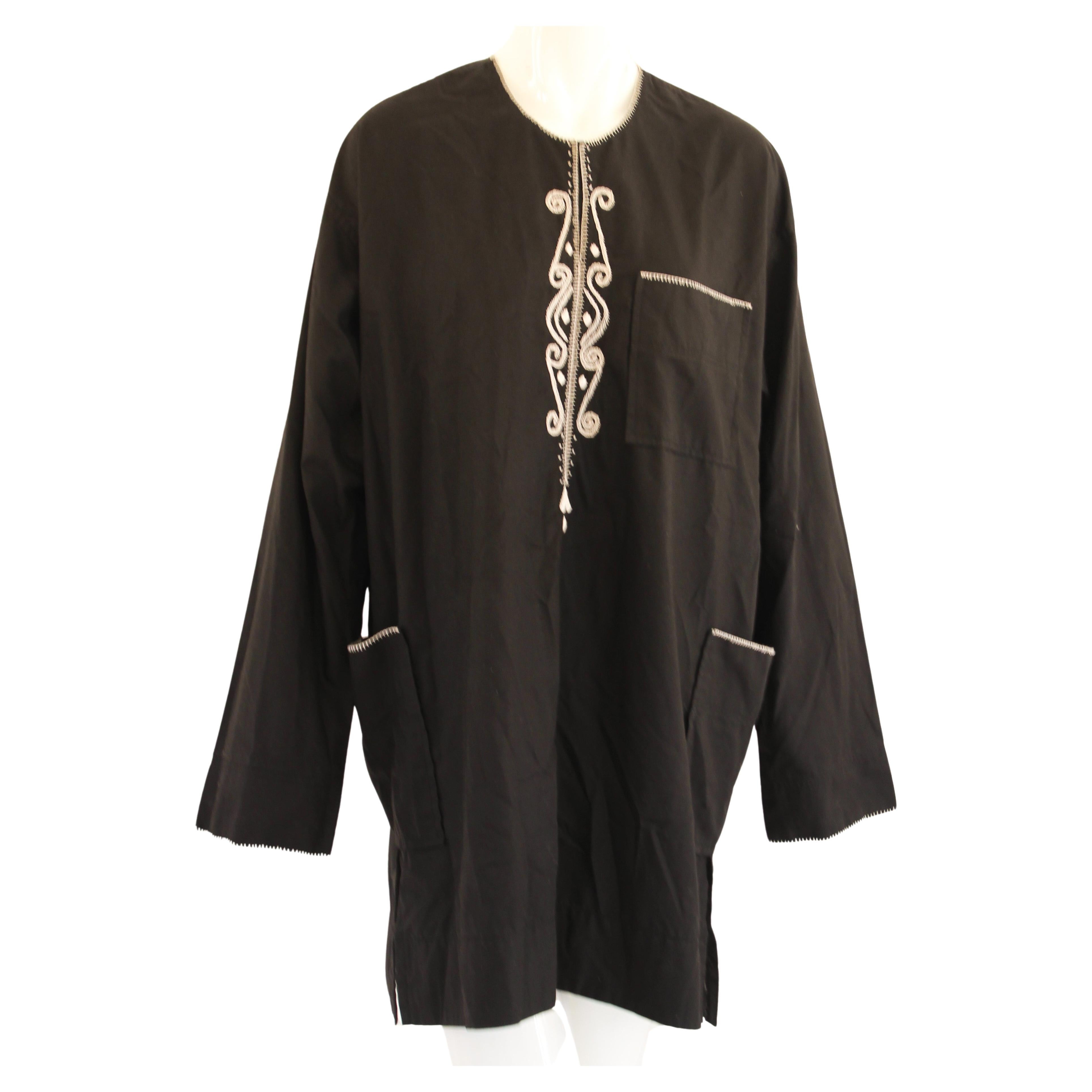 Vintage Traditional African Embroidery Black Shirt For Sale