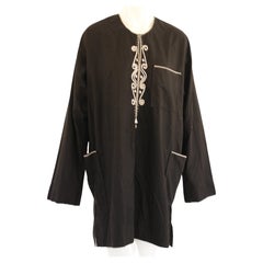 Chemise noire vintage  broderie africaine traditionnelle