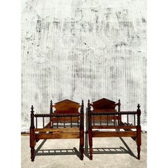 Vintage Traditional Barley Twist Twin Bed Frames - A Pair