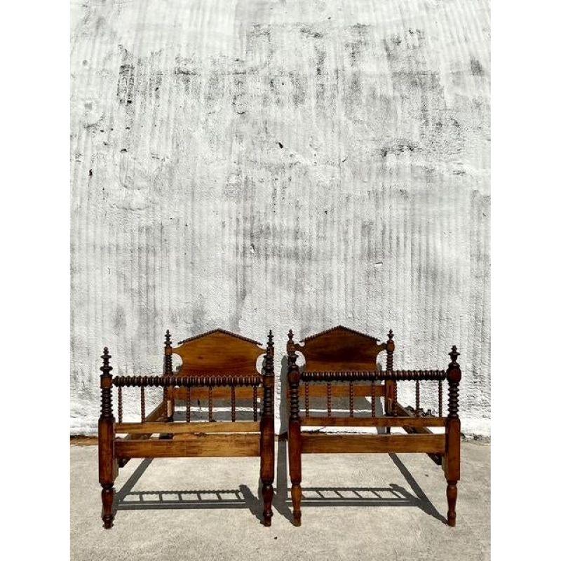 Victorian Vintage Traditional Barley Twist Twin Bed Frames - A Pair For Sale