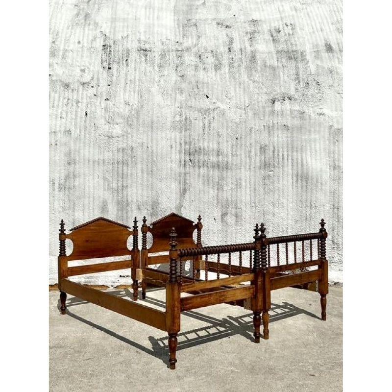 20th Century Vintage Traditional Barley Twist Twin Bed Frames - A Pair For Sale
