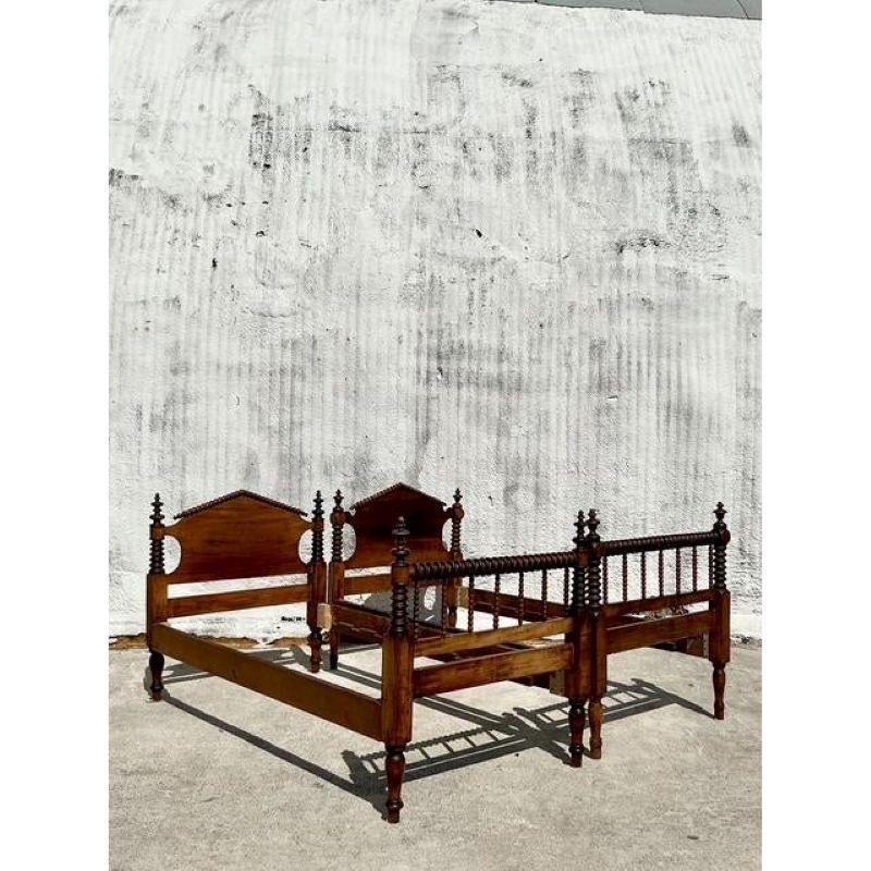 Vintage Traditional Barley Twist Twin Bed Frames - A Pair For Sale 1
