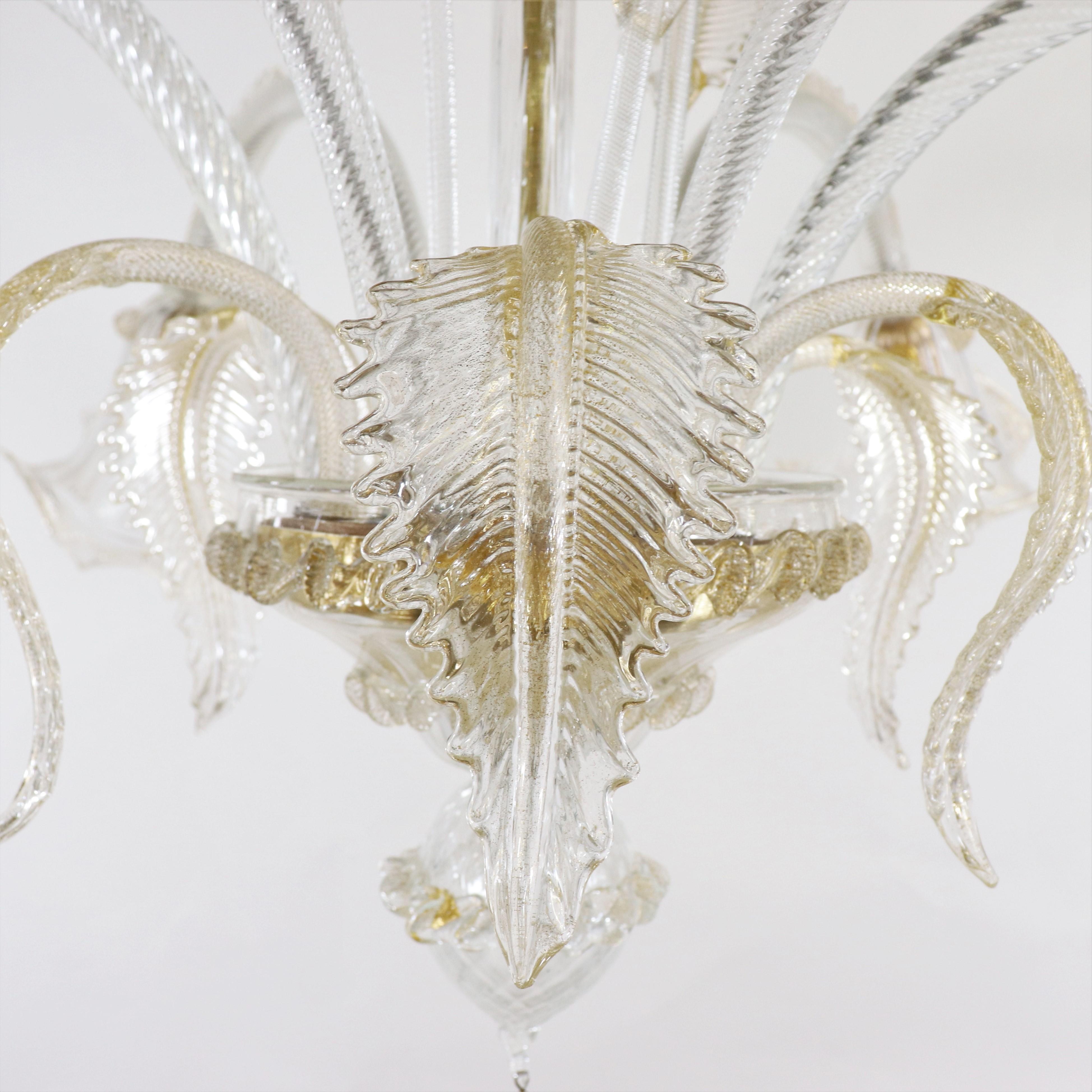 Vintage Traditional Baroque Style Floral Gold Infused Murano Glass Chandelier For Sale 4