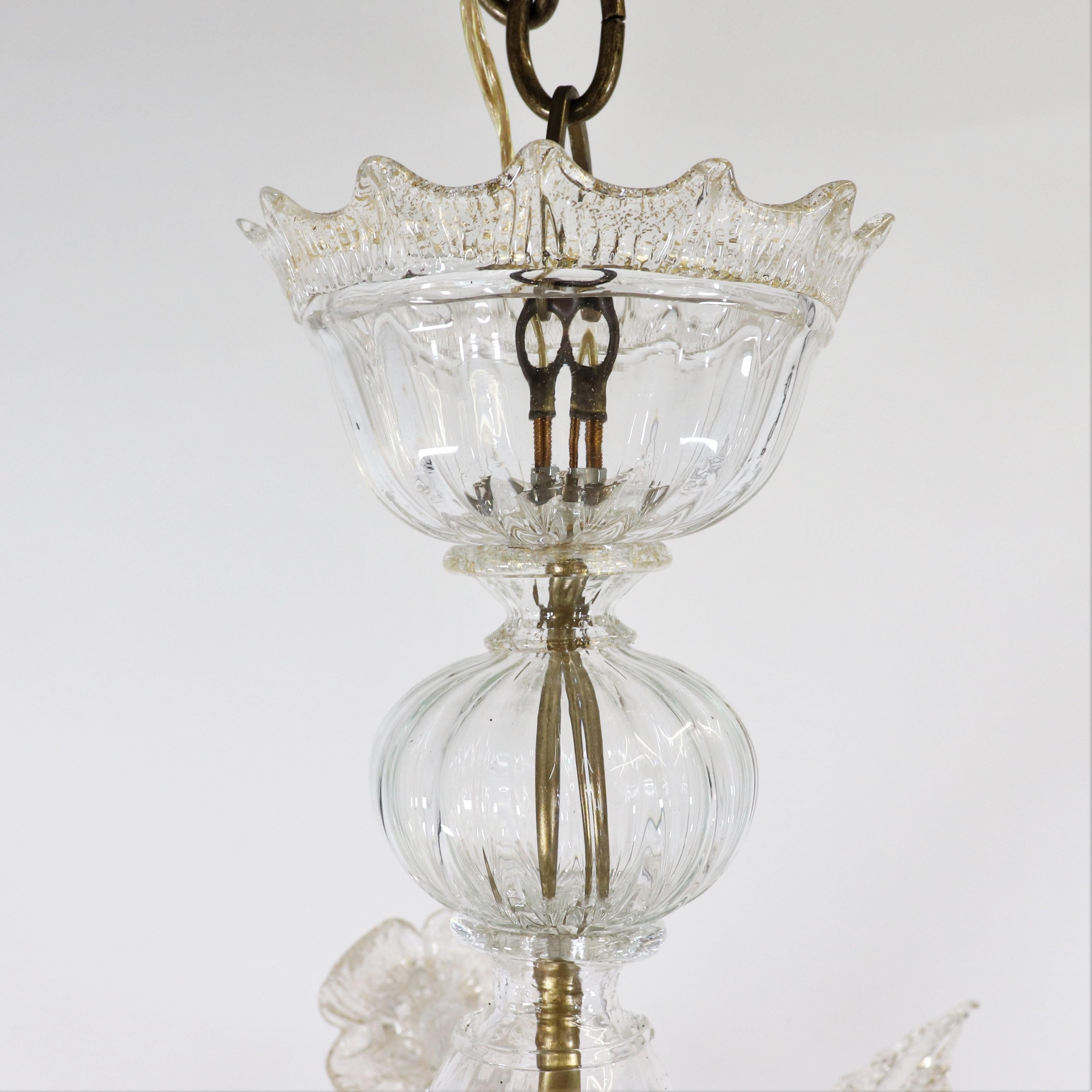 Blown Glass Vintage Traditional Baroque Style Floral Gold Infused Murano Glass Chandelier For Sale