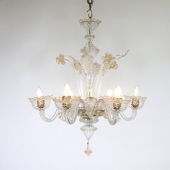 Vintage Traditional Baroque Style Floral Six-Arm 24k Gold Infused Cristallo Mura