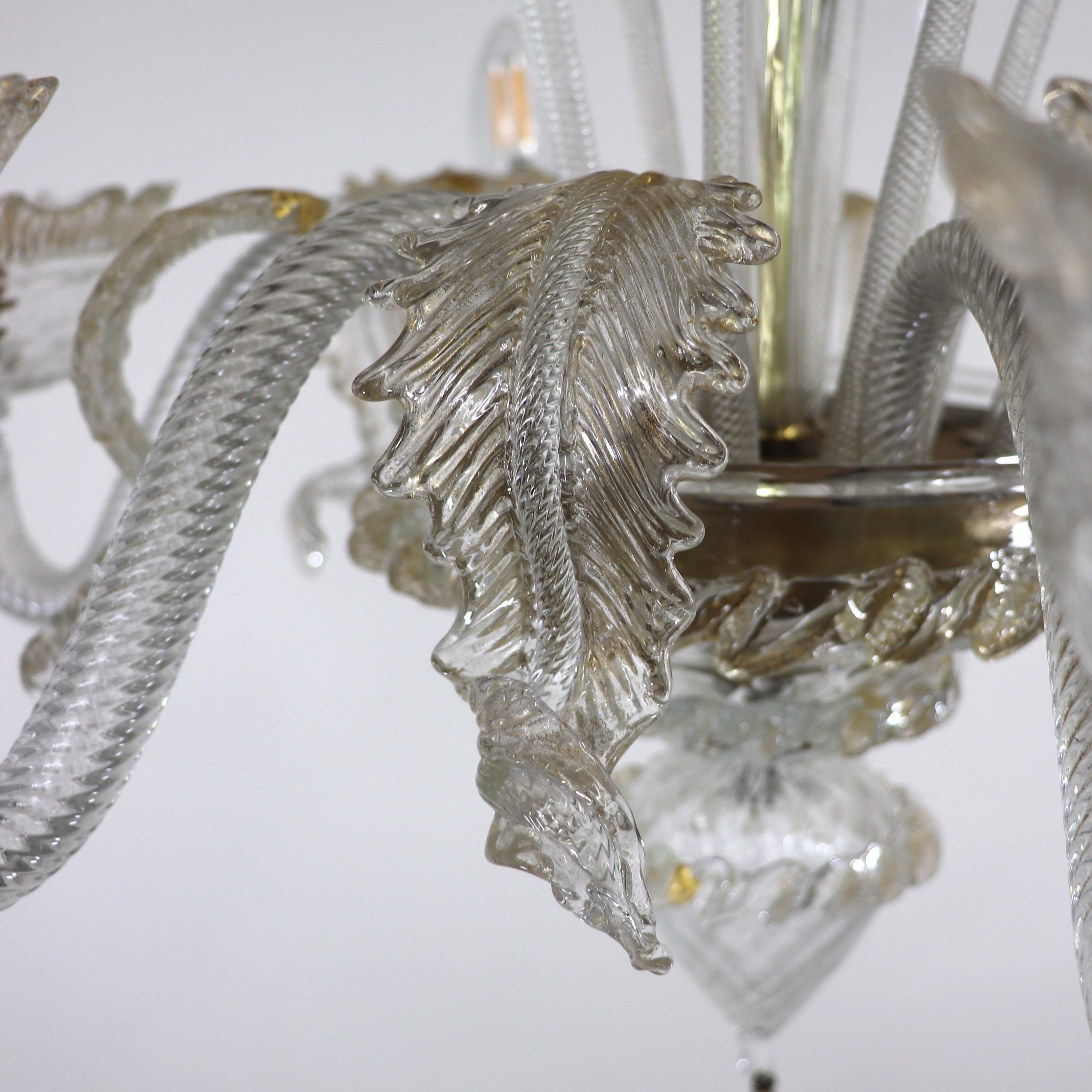 Vetro di Murano Vintage Traditional Baroque Style Floral Six-Arm 24k Gold Infused Cristallo Mura