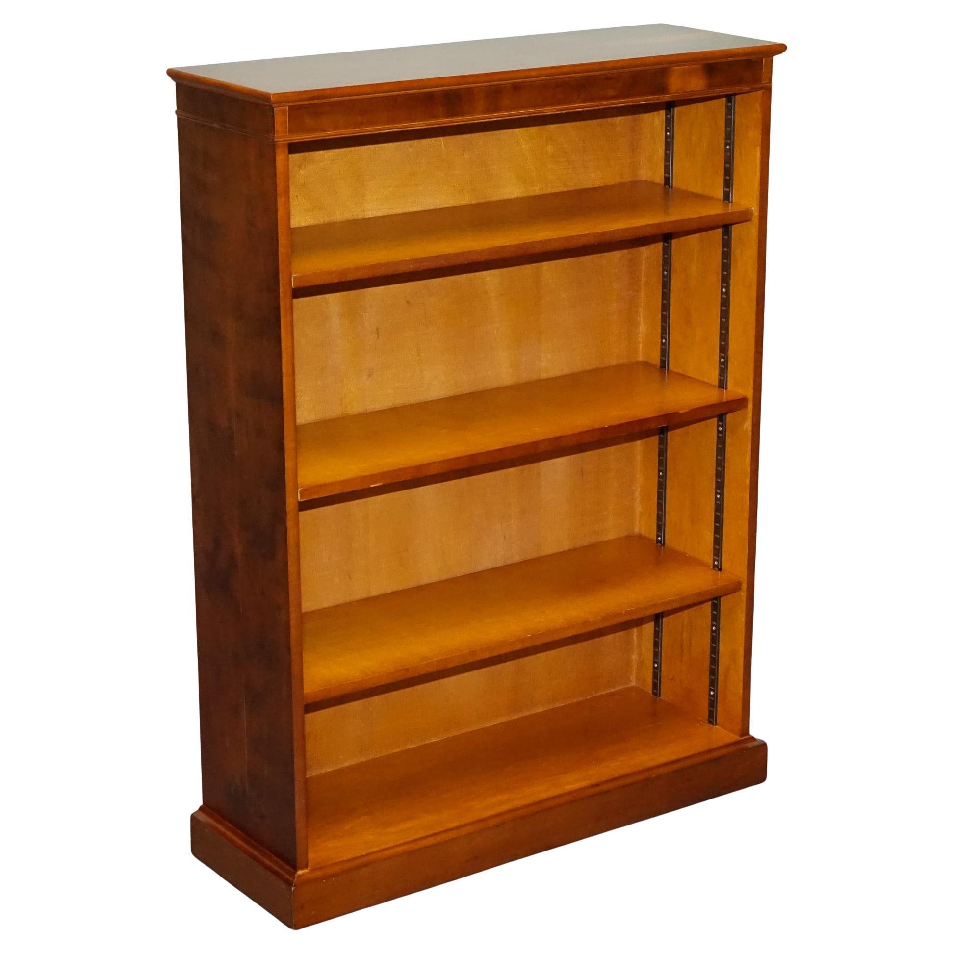 VINTAGE TRADITONAL BURR YEW WOOD DWARF OPEN BOOKCASE ADJUSTABLE SHELVES (bibliothèque ouverte)