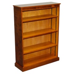 VINTAGE TRADITONAL BURR YEW WOOD DWARF OPEN BOOKCASE ADJUSTABLE SHELVES (bibliothèque ouverte)