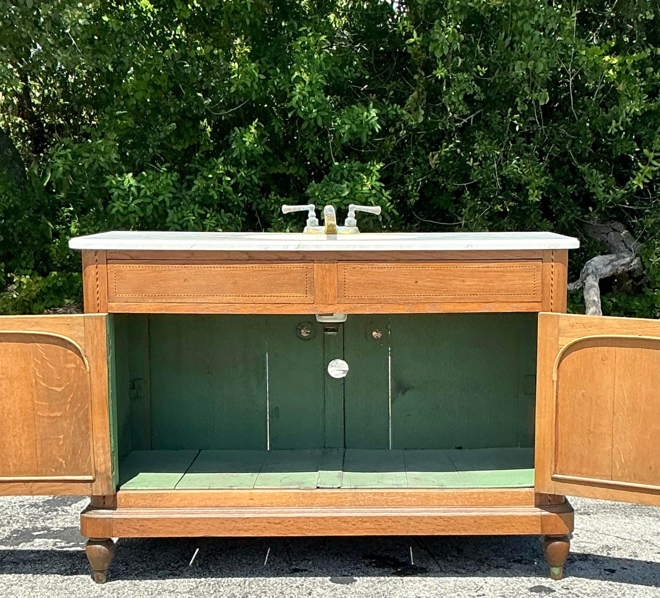 20th Century Vintage Traditional Carved Wooden Single Sink Vanity