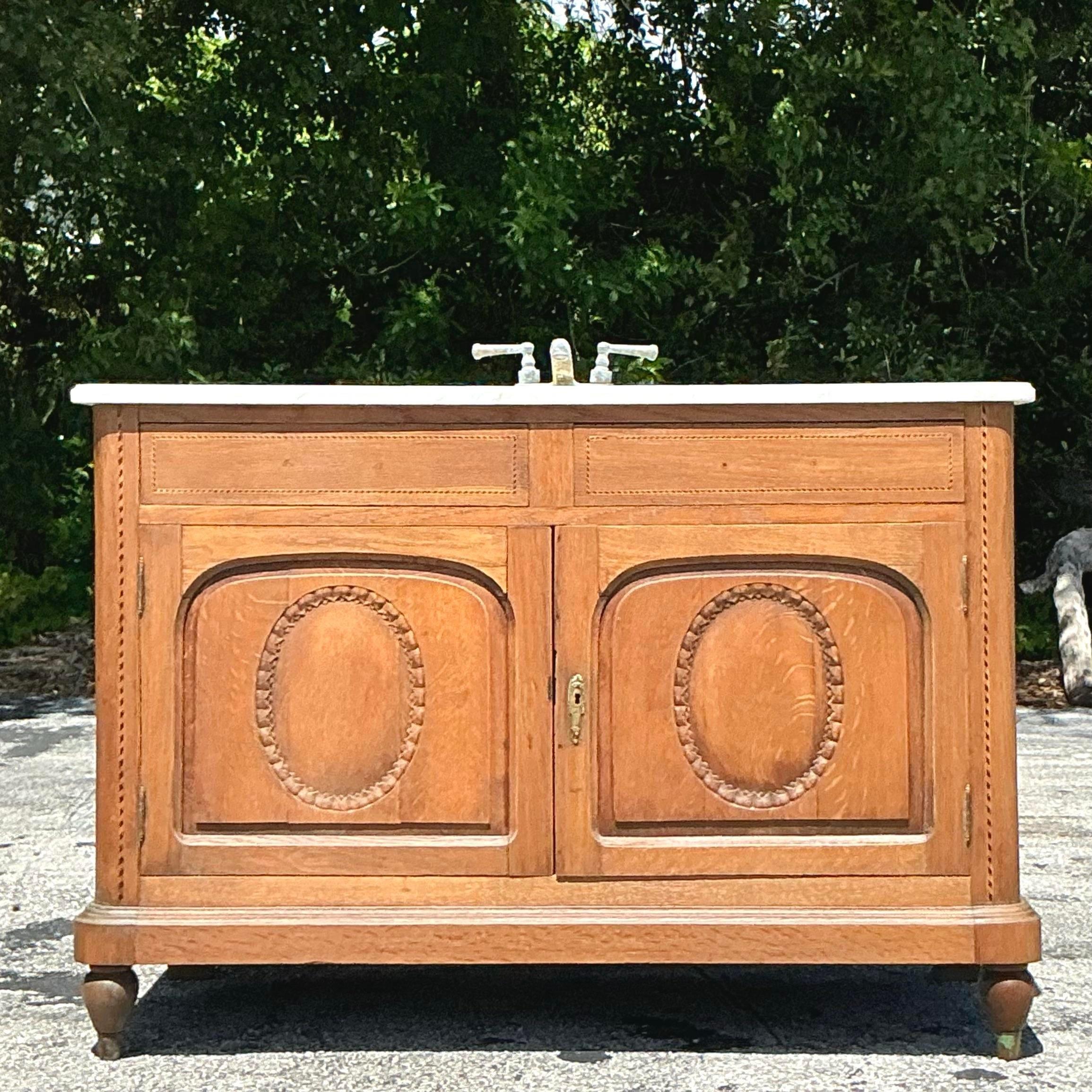 Metal Vintage Traditional Carved Wooden Single Sink Vanity