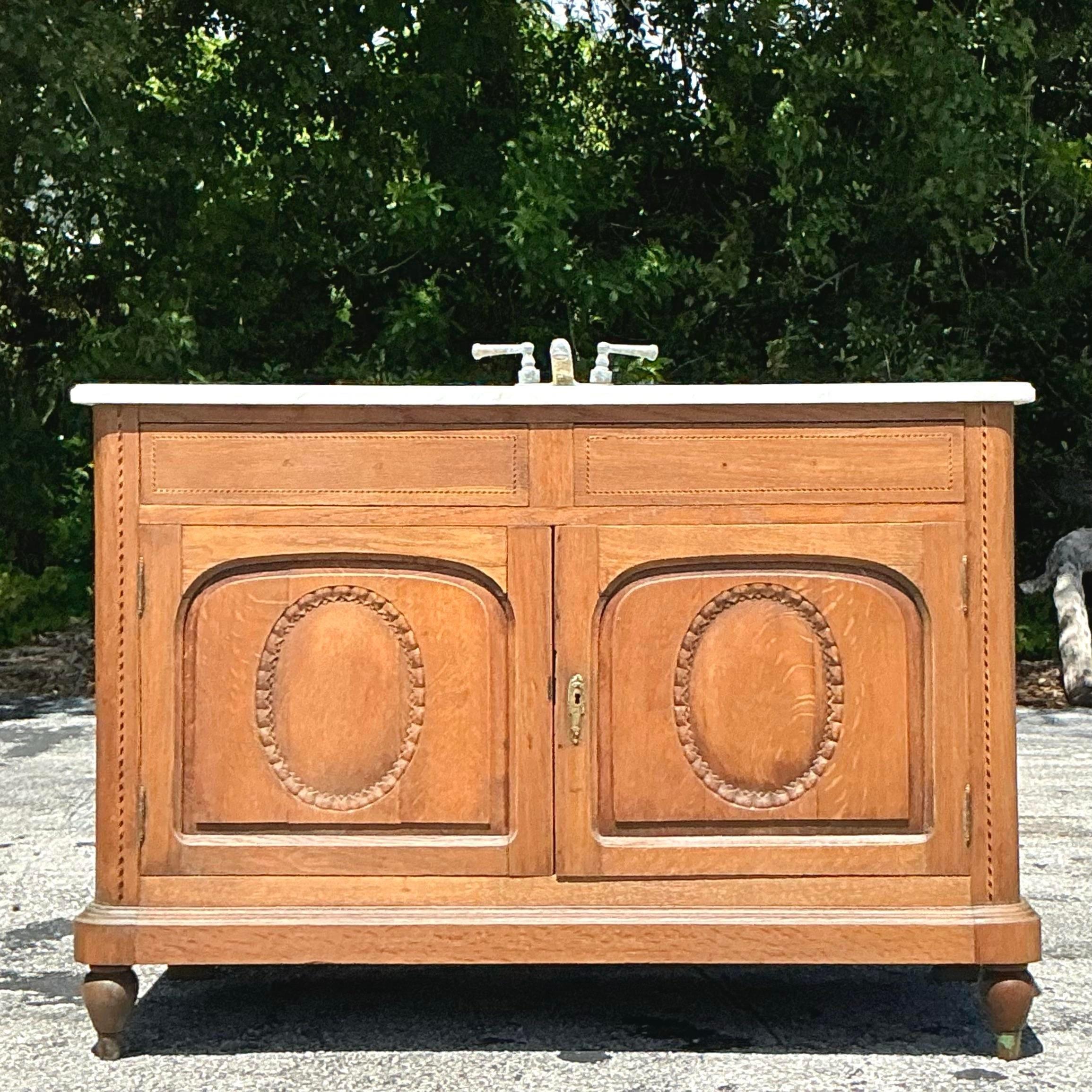 Vintage Traditional Carved Wooden Single Sink Vanity 1