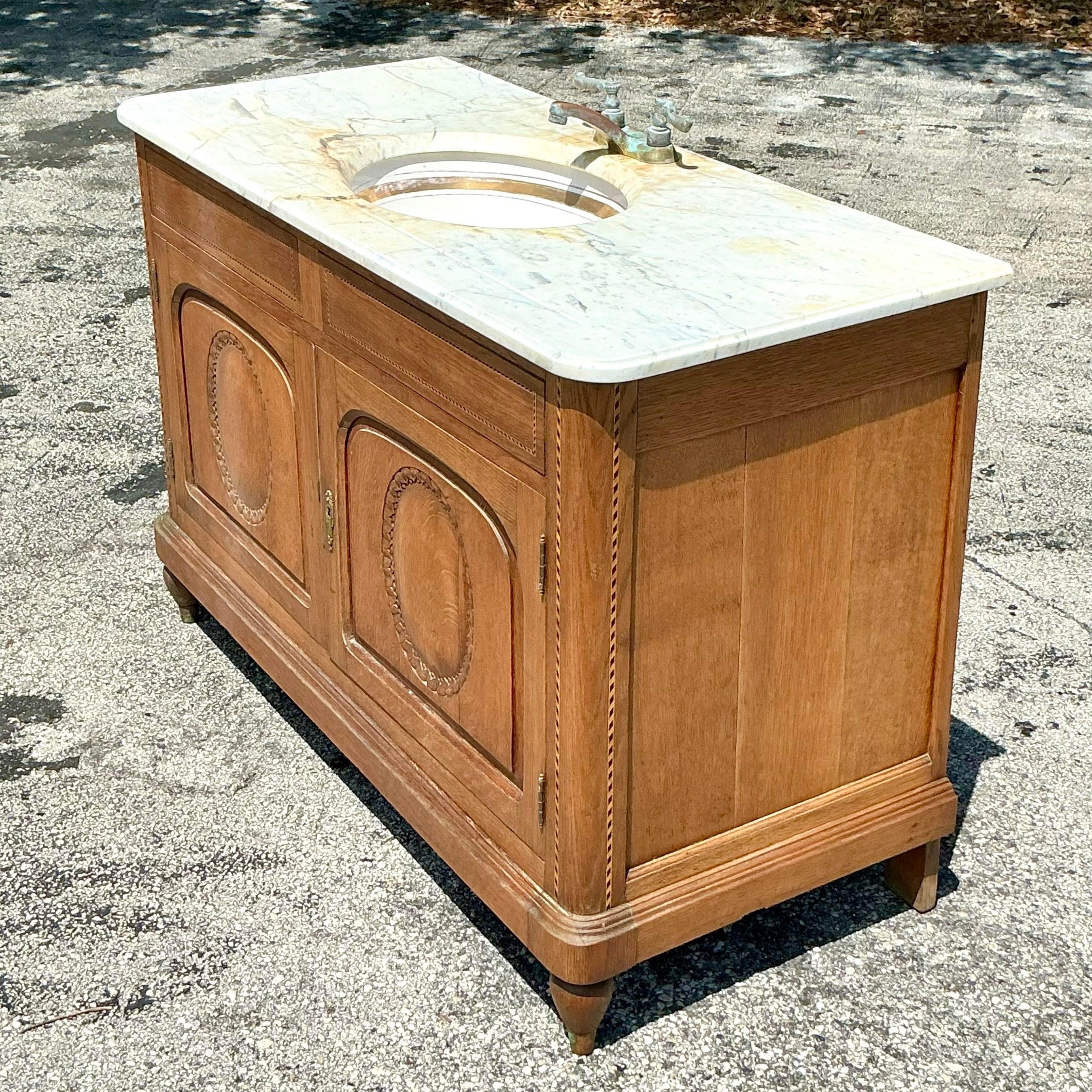 Vintage Traditional Carved Wooden Single Sink Vanity 2