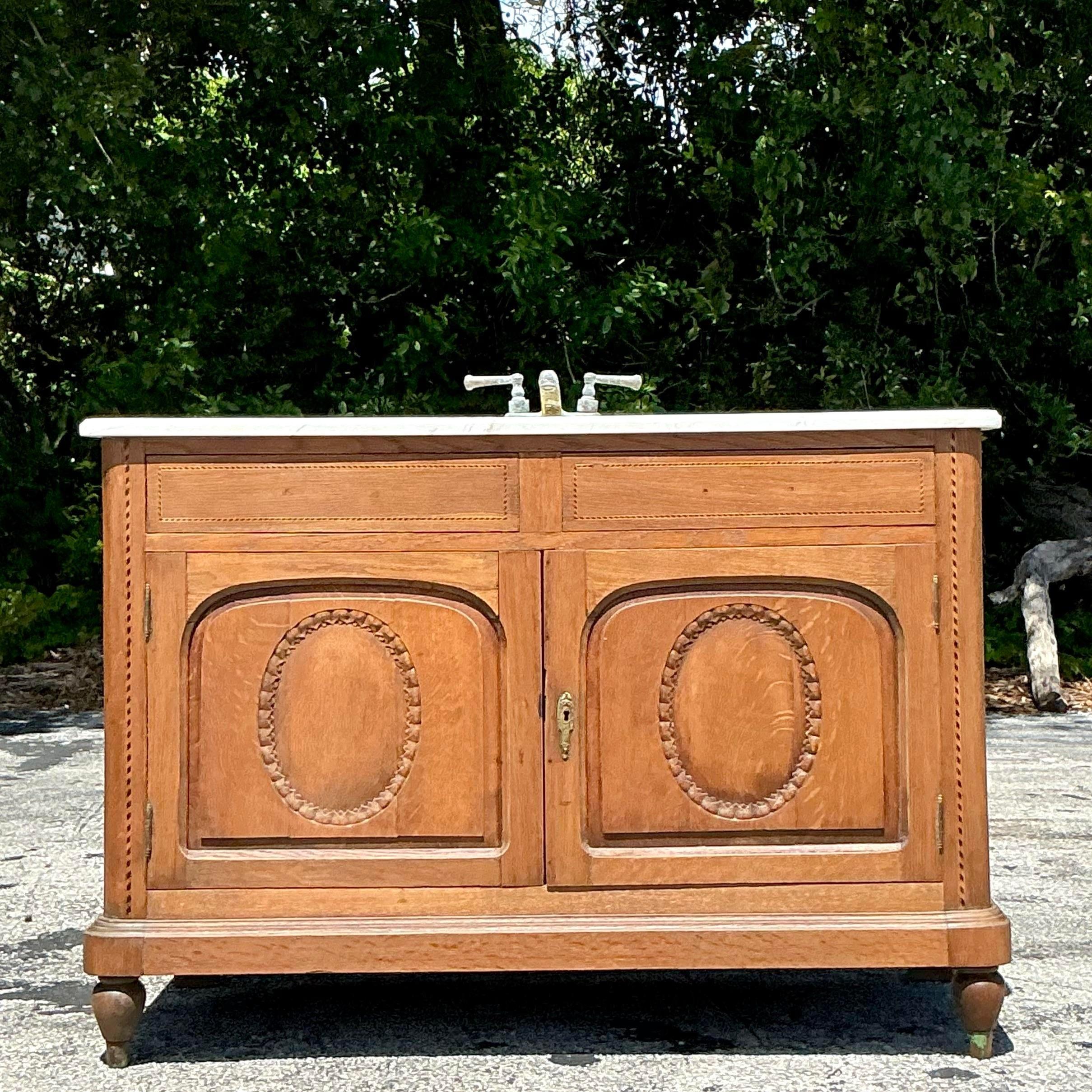 Vintage Traditional Carved Wooden Single Sink Vanity 3