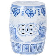 Vintage Traditional Chinese Blue and White Porcelain Garden Stool, 20th Century