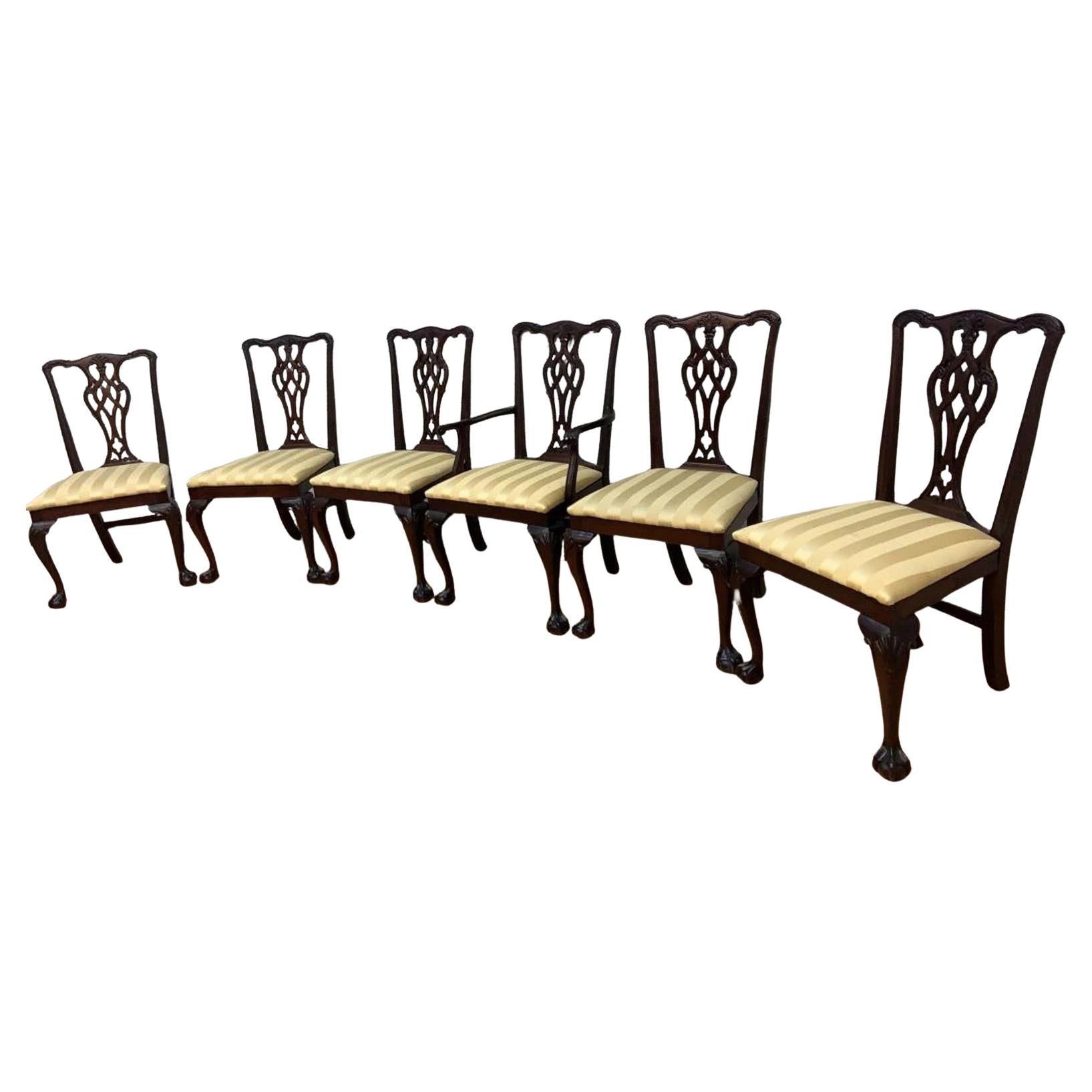 Vintage Traditional Chippendale Ball and Claw Mahogany Dining Chairs - Set of 6