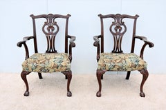 Vintage Traditional Chippendale Style Walnut Armchairs by Smith & Watson, a Pair