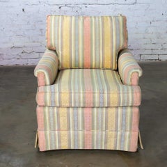 Vintage Traditional Club Chair by Henredon with Striped Pastel Fabric