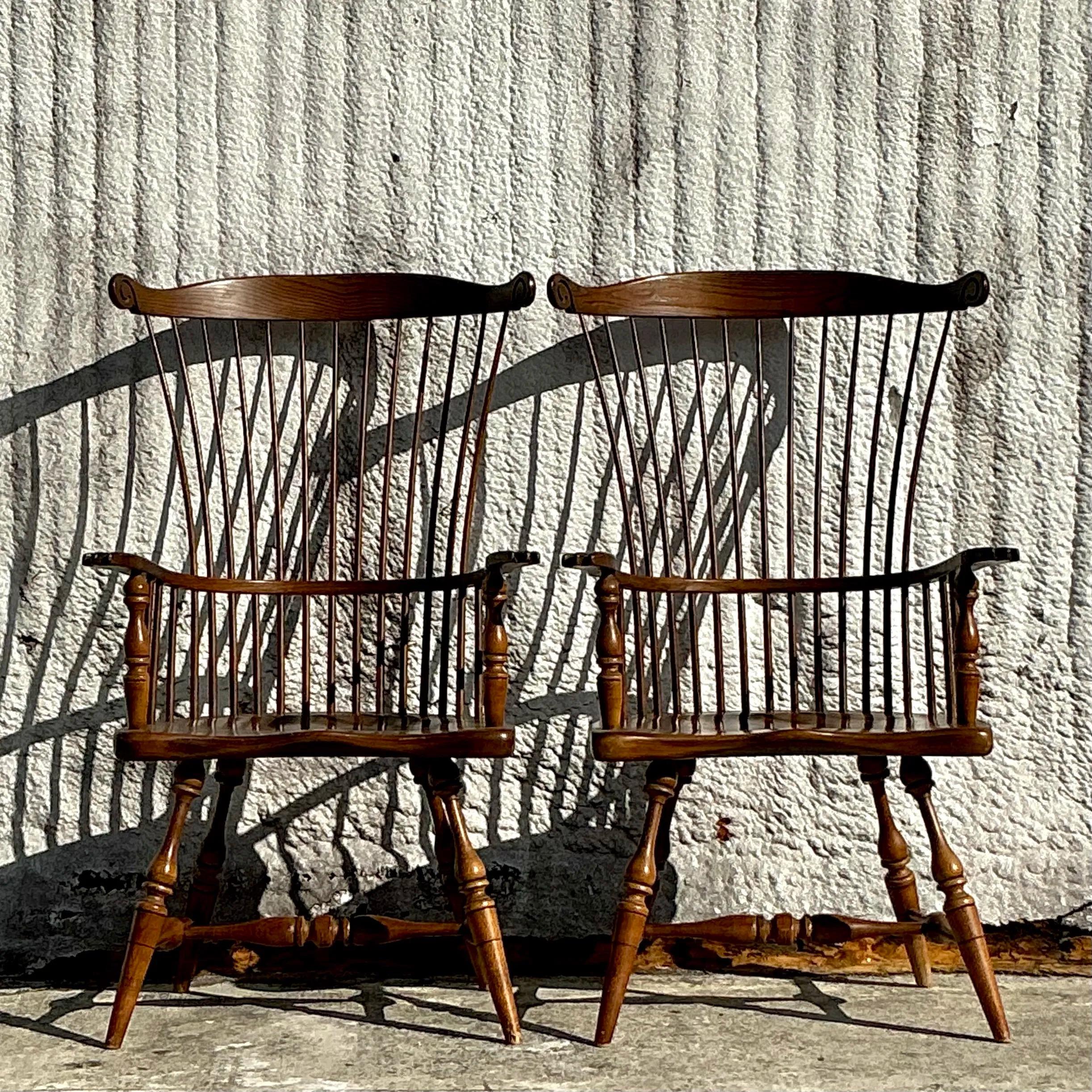 Traditionelle Vintage- Windsor-Stühle der Gebrüder Duckloe mit hoher Rückenlehne - ein Paar im Angebot 2