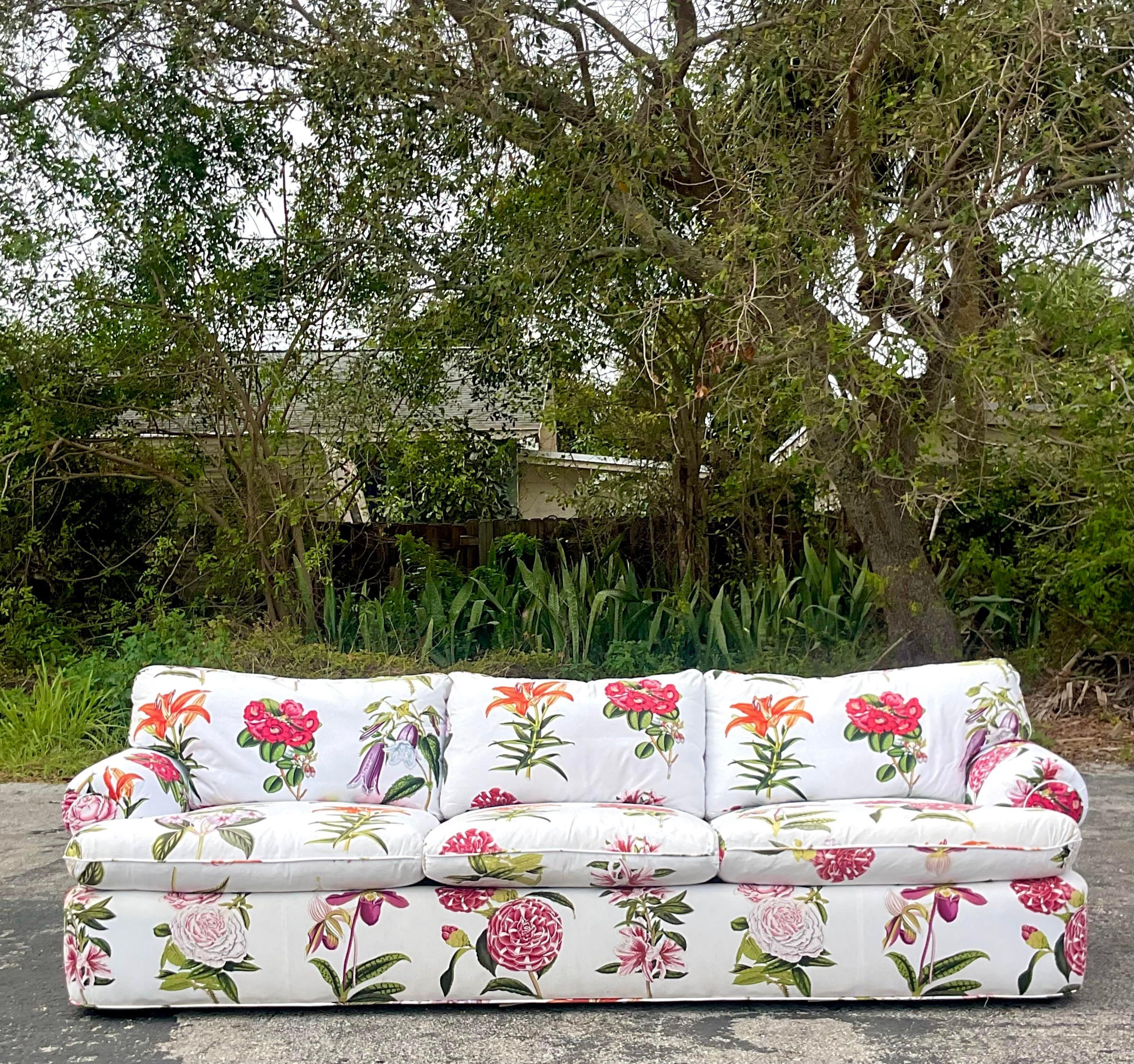 Bohemian Vintage Traditional Floral Down Sofa For Sale