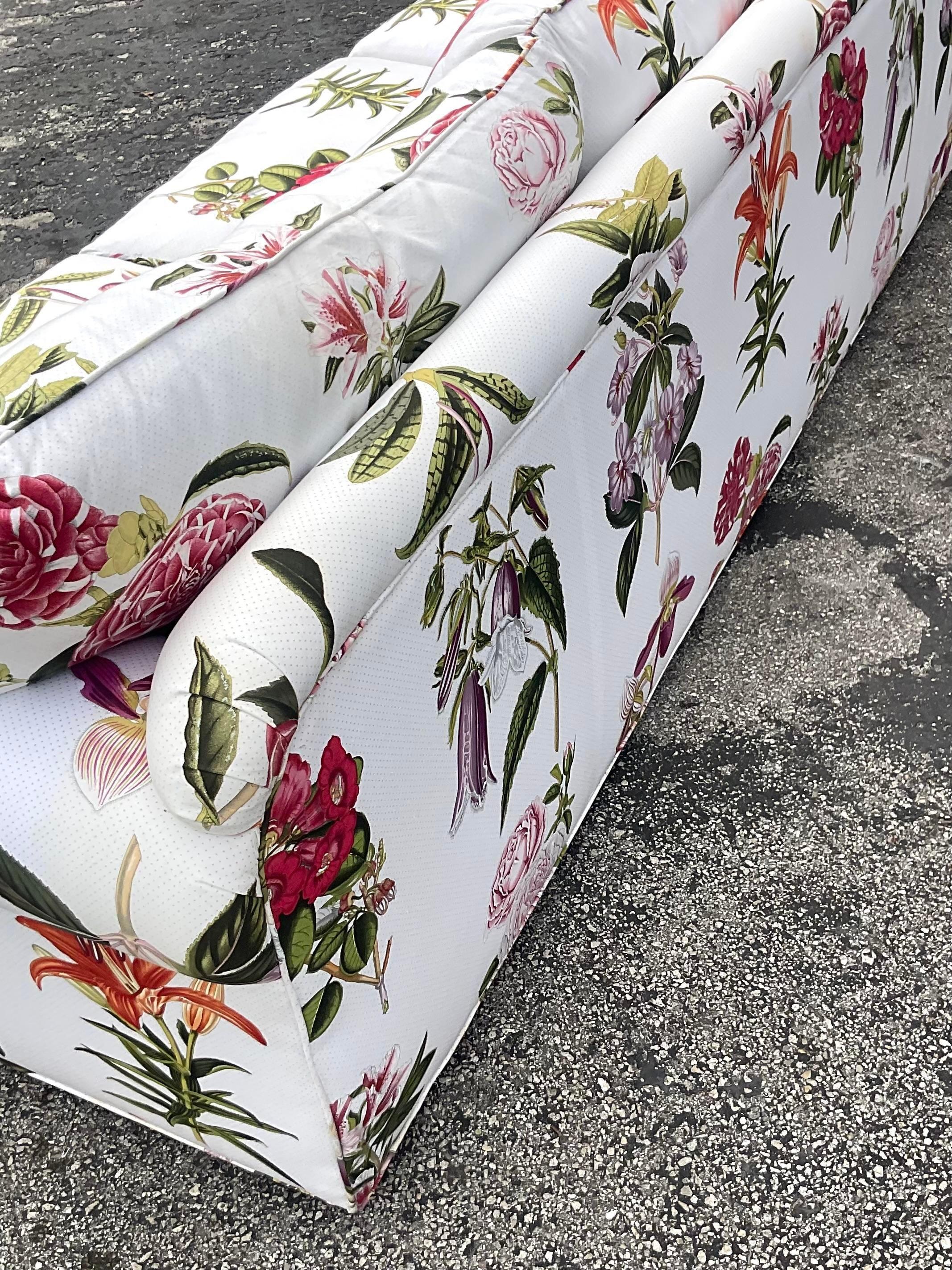 North American Vintage Traditional Floral Down Sofa For Sale