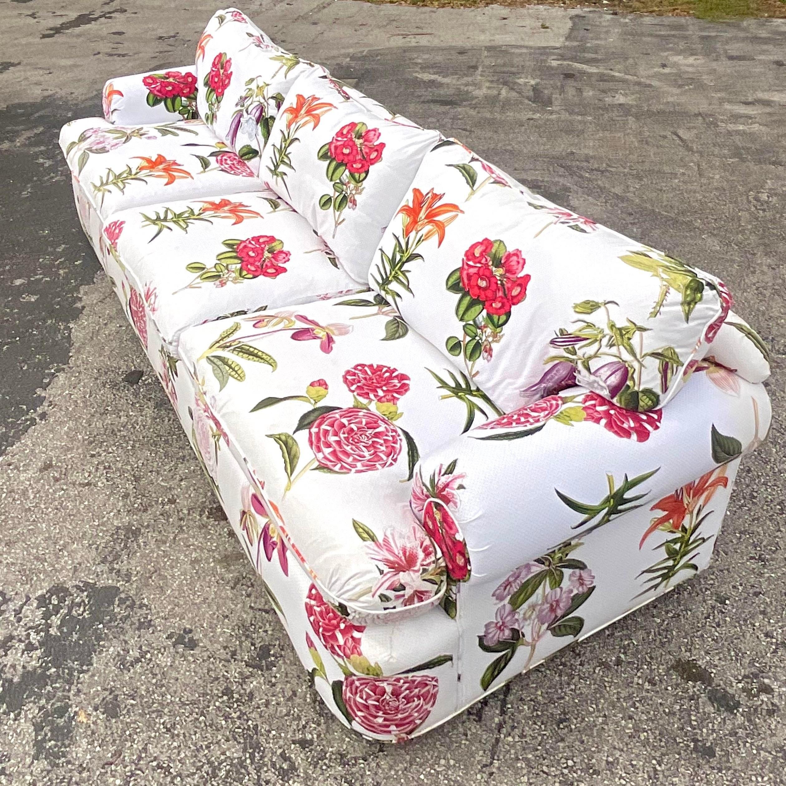 Vintage Traditional Floral Down Sofa In Good Condition For Sale In west palm beach, FL