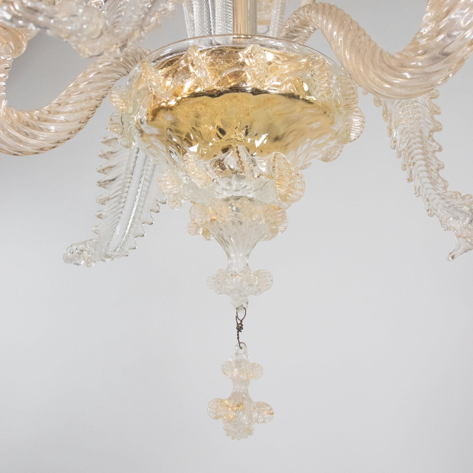 Vintage Traditional Floral Three-Arm 24k Gold Infused Murano Glass Chandelier For Sale 2