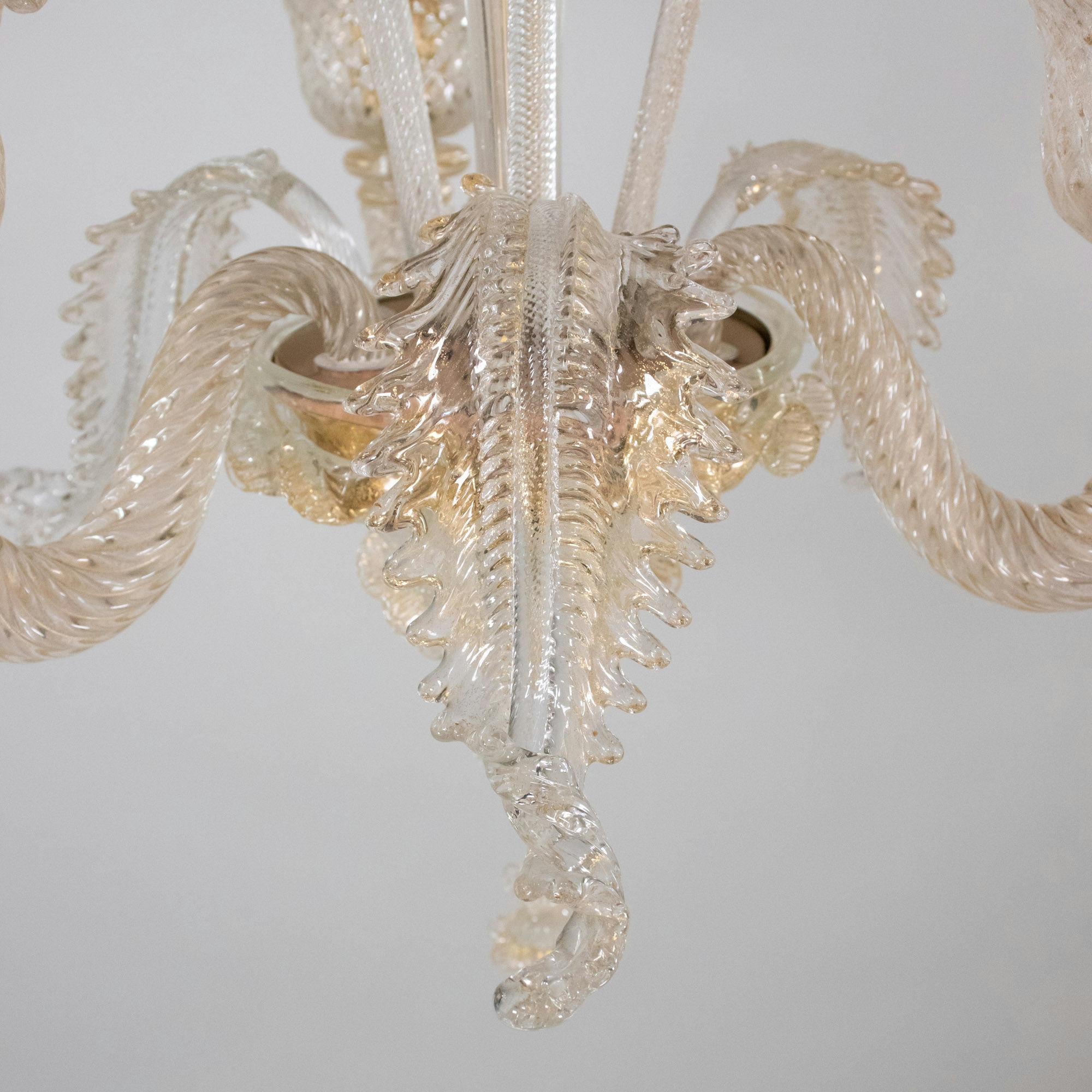 Vintage Traditional Floral Three-Arm 24k Gold Infused Murano Glass Chandelier For Sale 3