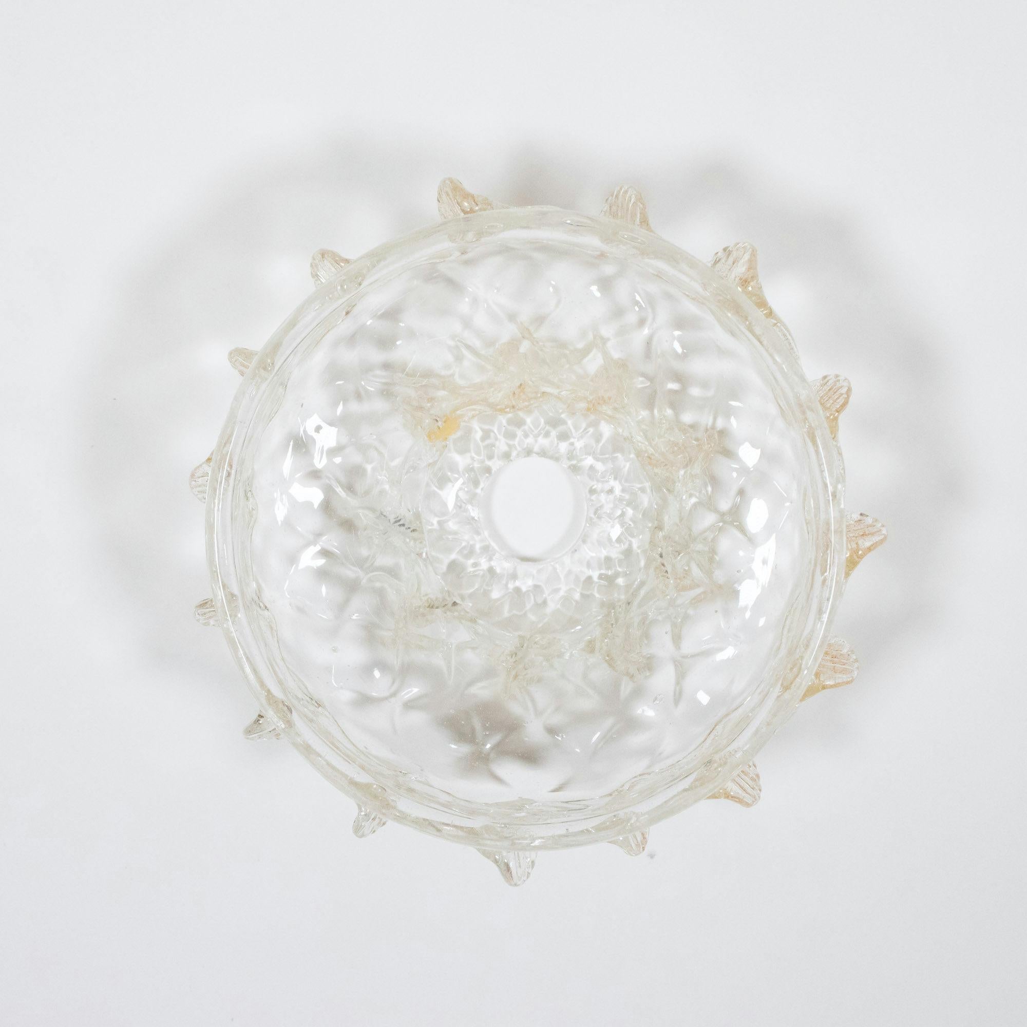 Vintage Traditional Floral Three-Arm 24k Gold Infused Murano Glass Chandelier For Sale 10