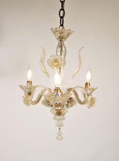 Vintage Traditional Floral Three-Arm 24K Gold Infused Murano Glass Chandelier