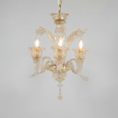 Vintage Traditional Floral Three-Arm 24k Gold Infused Murano Glass Chandelier