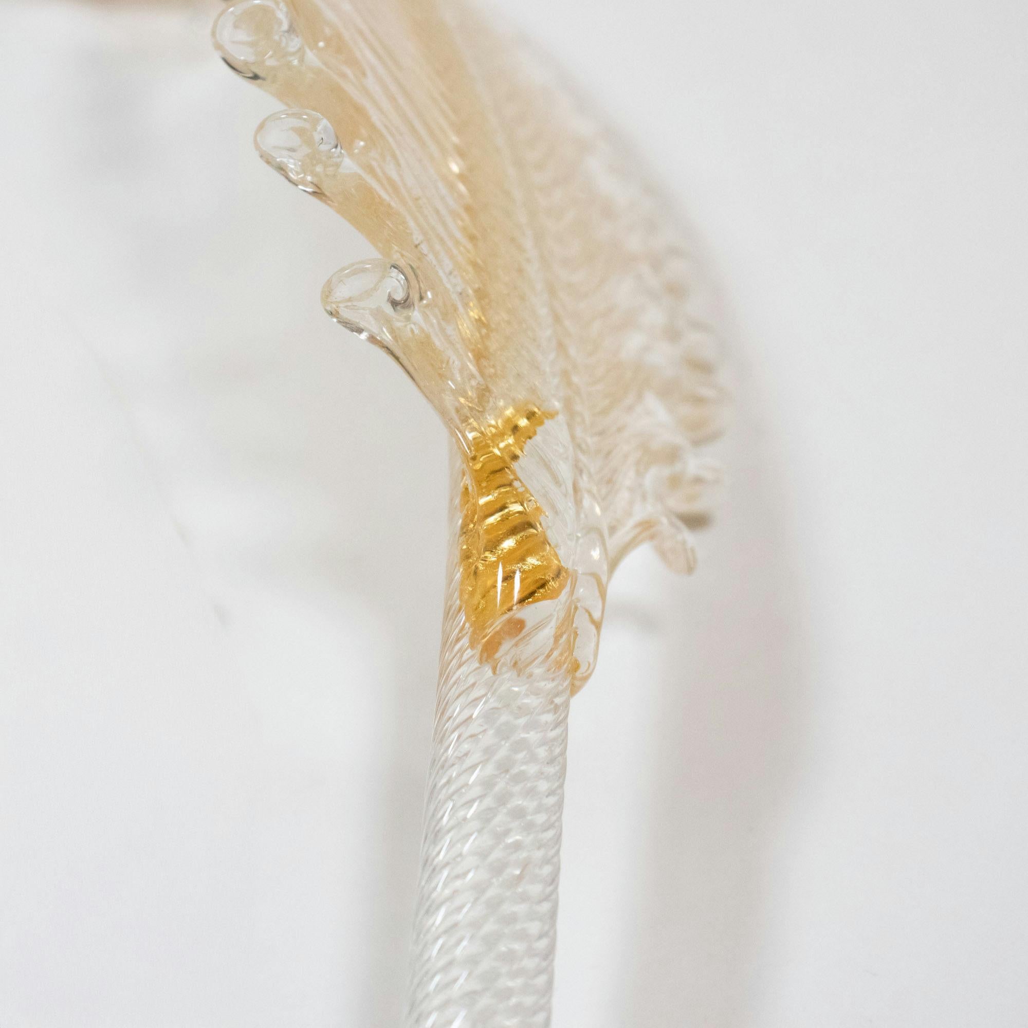 Italian Vintage Traditional Floral Three-Arm 24k Gold Infused Murano Glass Chandelier For Sale