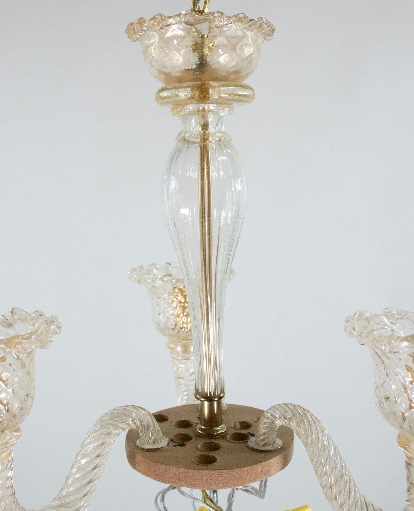 Blown Glass Vintage Traditional Floral Three-Arm 24k Gold Infused Murano Glass Chandelier For Sale